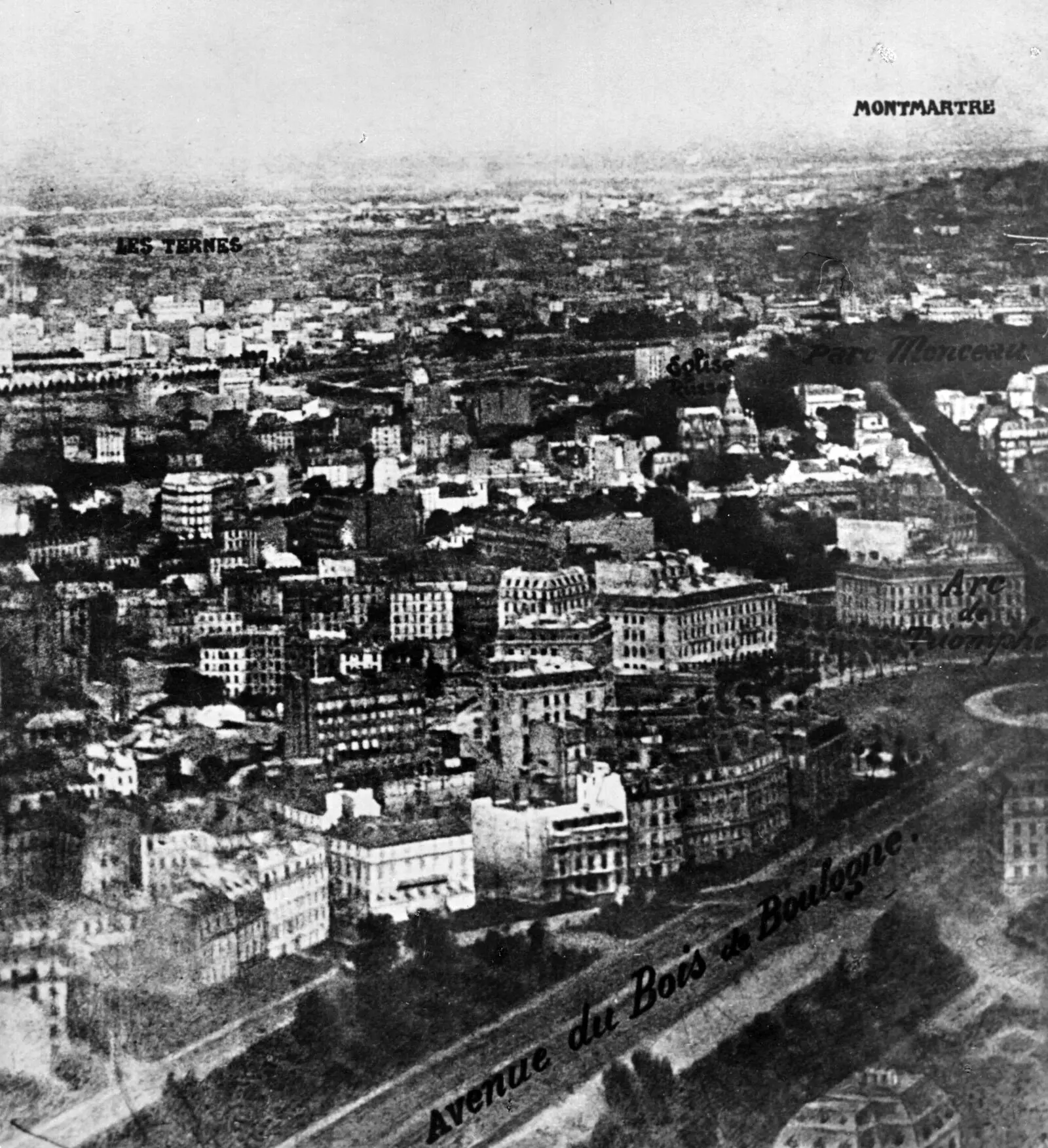 Nadar's first aerial photograph of Paris, 1858