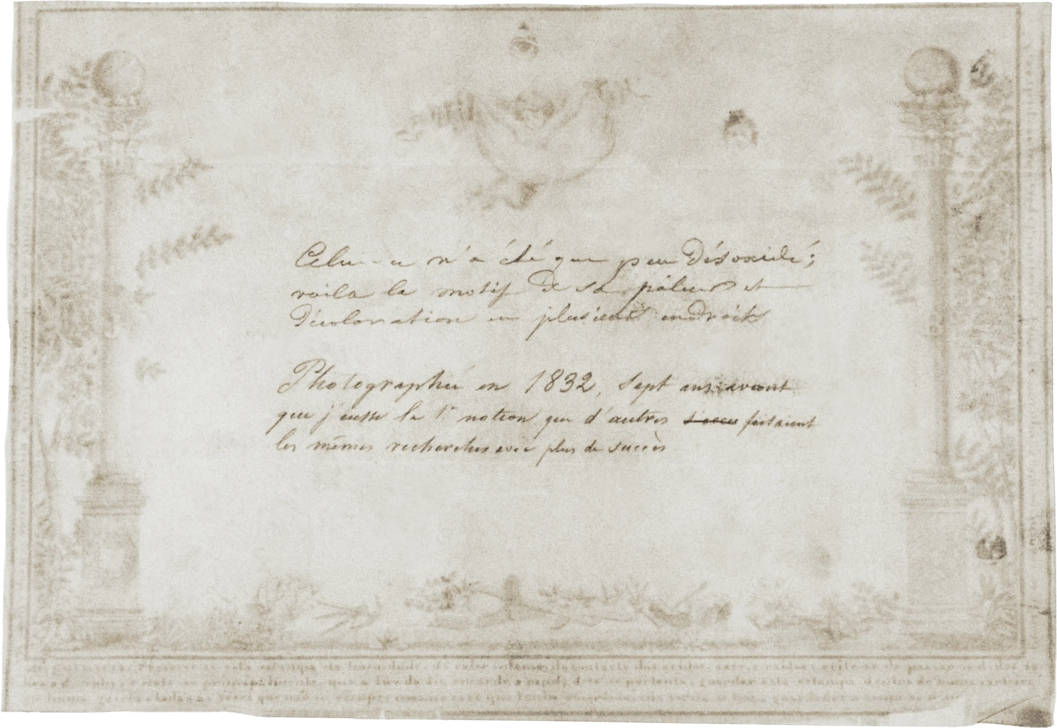 World's first photocopy by Hércules Florence, photographic diploma, 1833