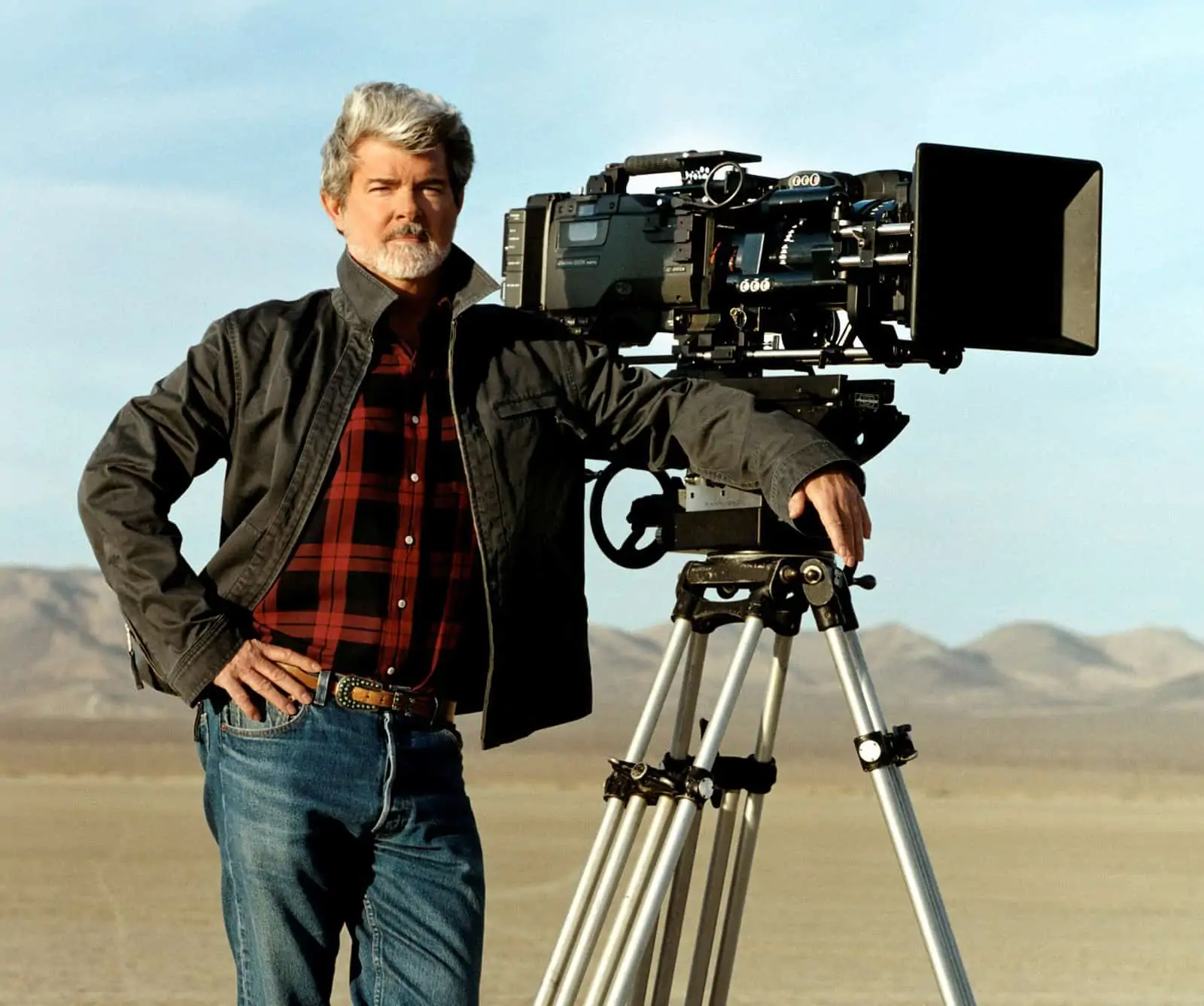 George Lucas with digital film camera in the desert