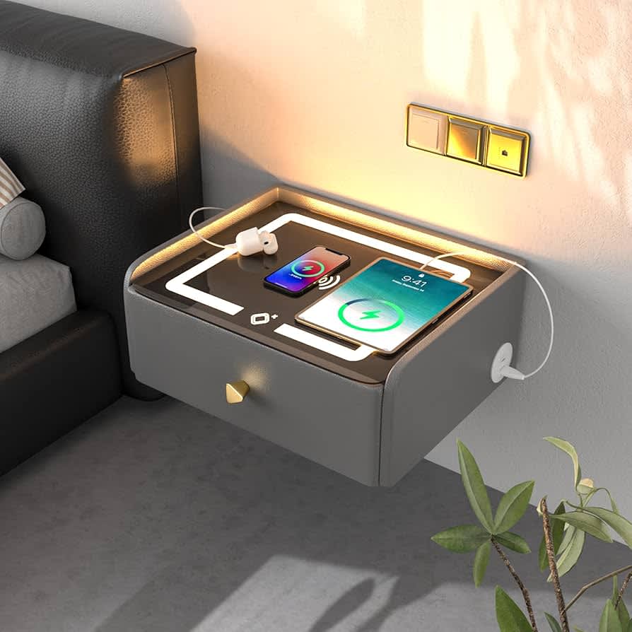 electronic device charging cable bedside table lifestyle minimalist