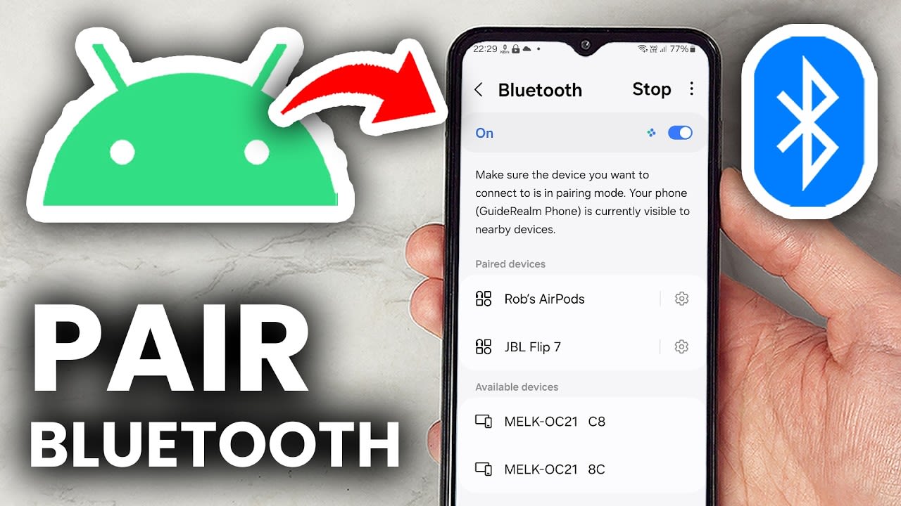 smartphone bluetooth pairing interface app screen close-up