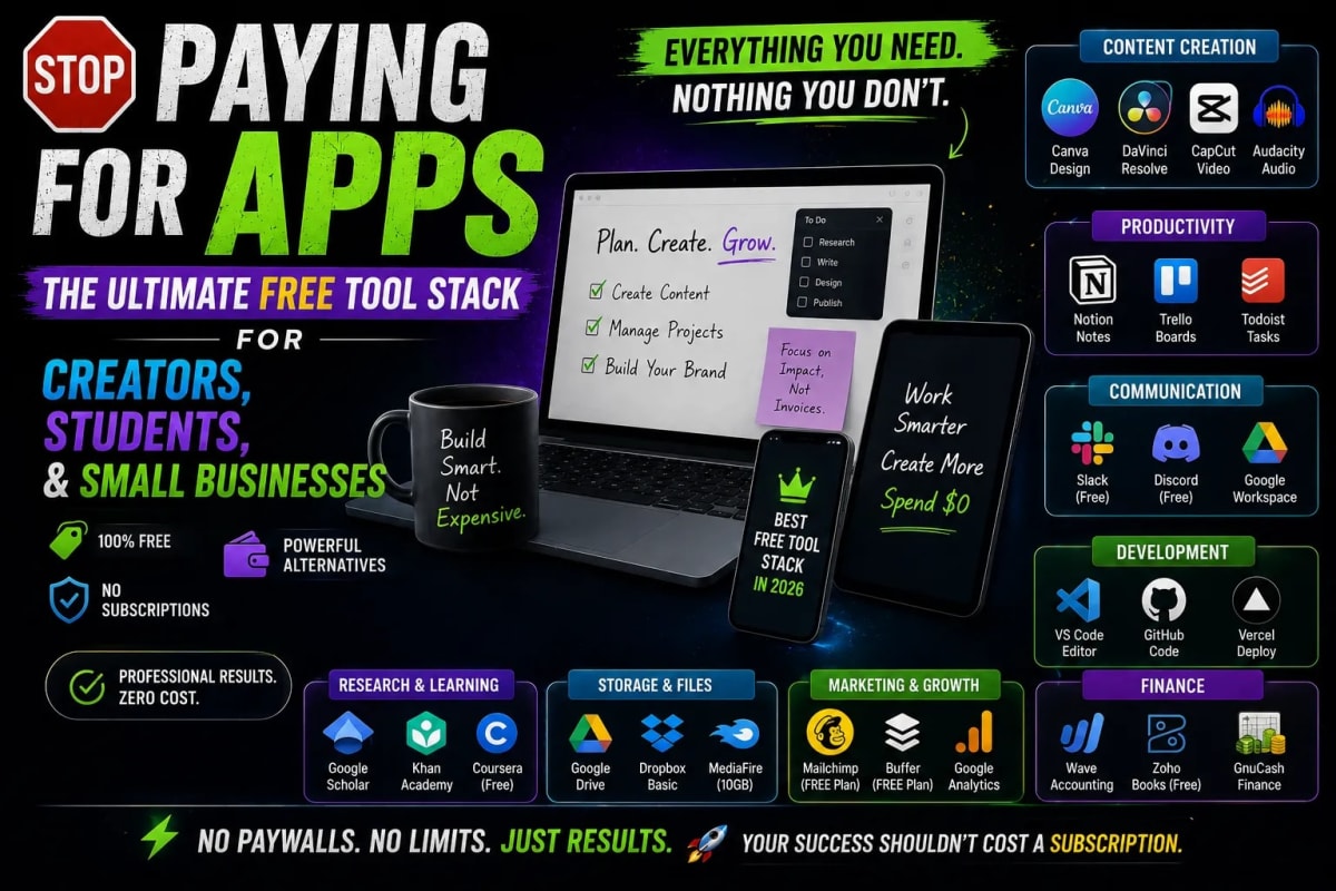 Stop Paying for Apps: The Ultimate Free Tool Stack for Creators, Students, and Small Businesses