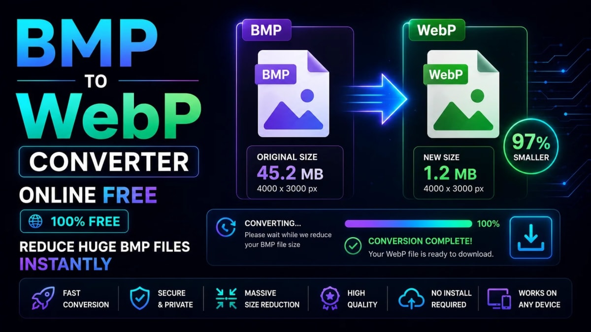 BMP to WebP Converter Online Free - Reduce Huge BMP Files Instantly