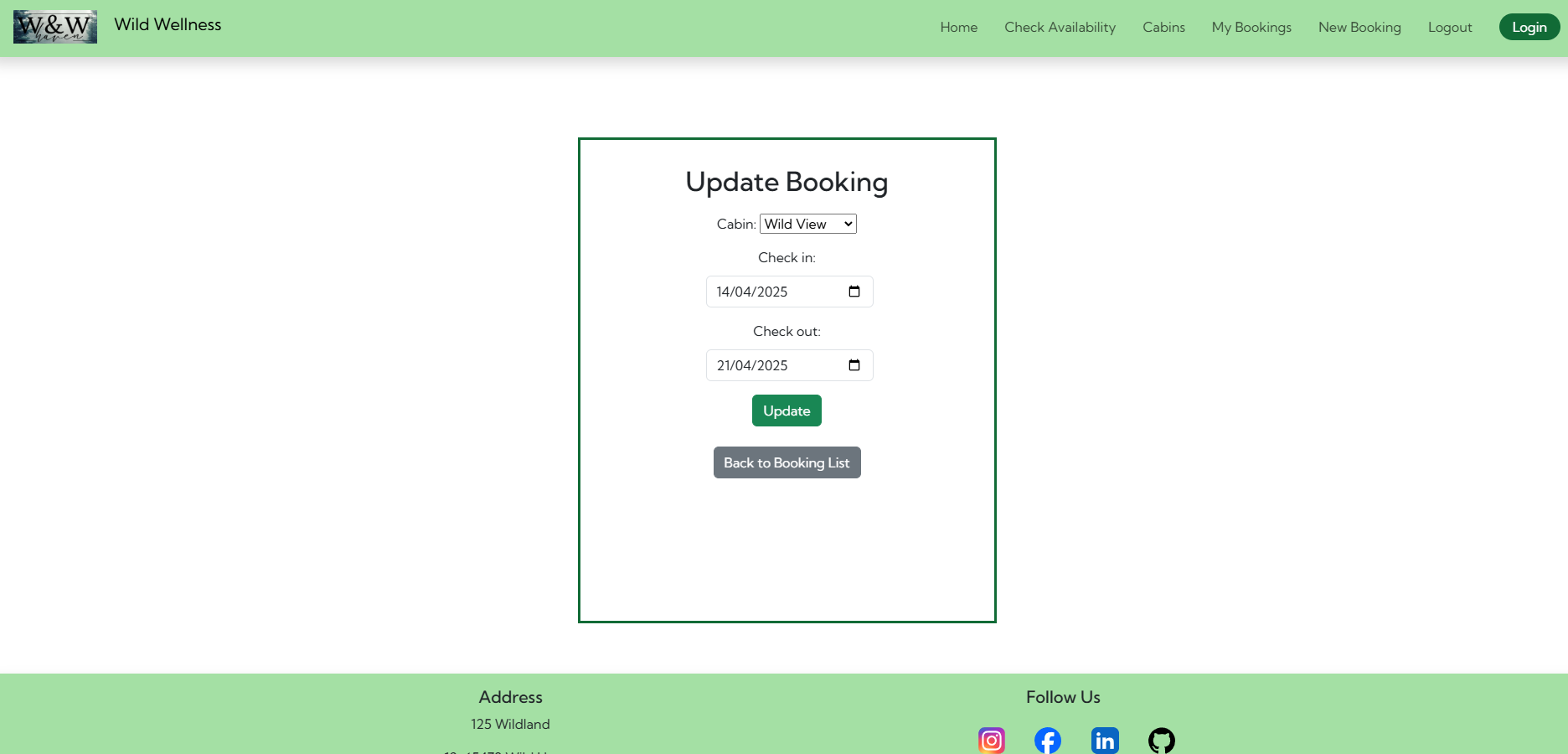 Booking Update Form