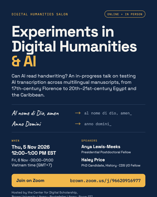 Digital Humanities Salon: Experiments in Digital Humanities and AI