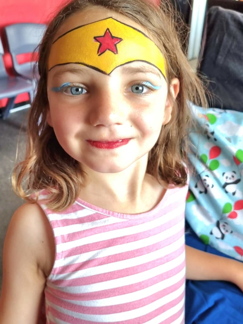 Colourful face-painting design by Sue