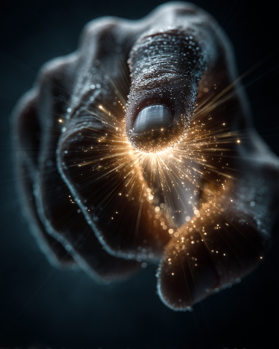 Confident decisive action with golden light radiating outward