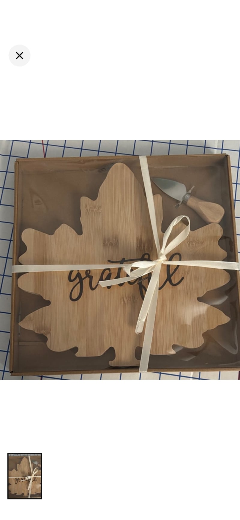 Grateful Leaf Shaped Wooden Cheese Board and Spreader Set