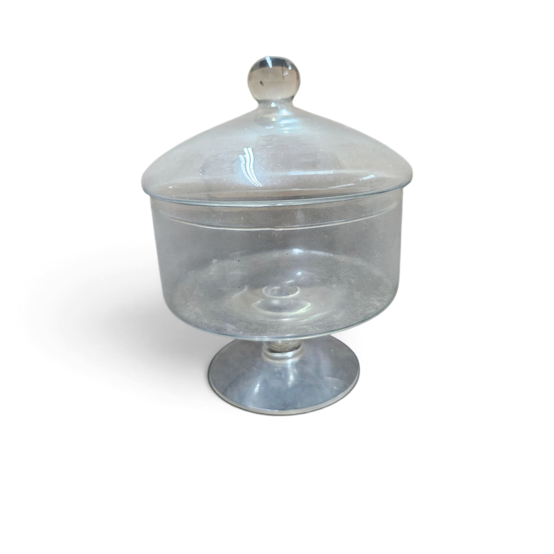 Clear Glass Footed Candy Dish with Lid 8 Inch Apothecary Jar