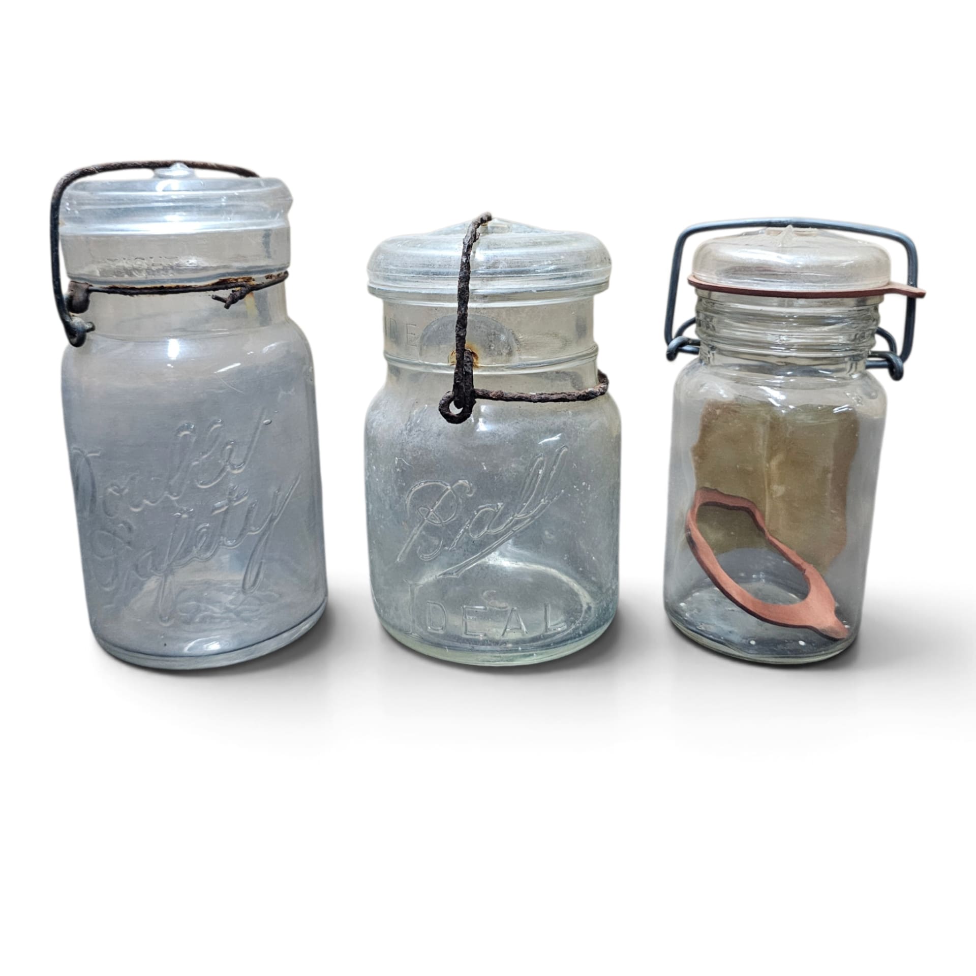 Vintage Ball Ideal & Double Safety Wire Bail Glass Canning Jars Lot of 3