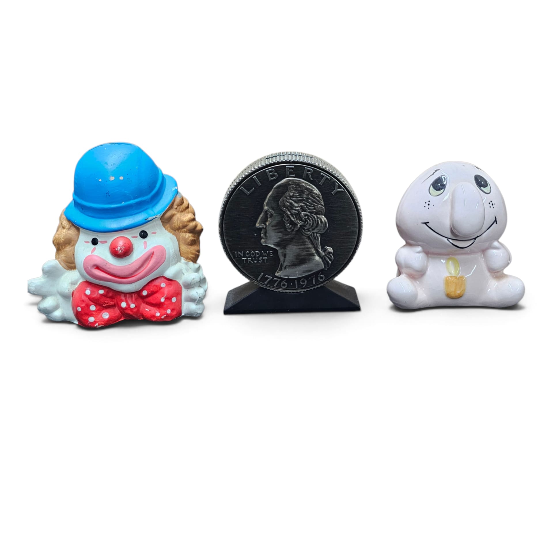 Lot of 3 Vintage Novelty Coin Banks Clown Bicentennial Quarter Big Nose Ceramic