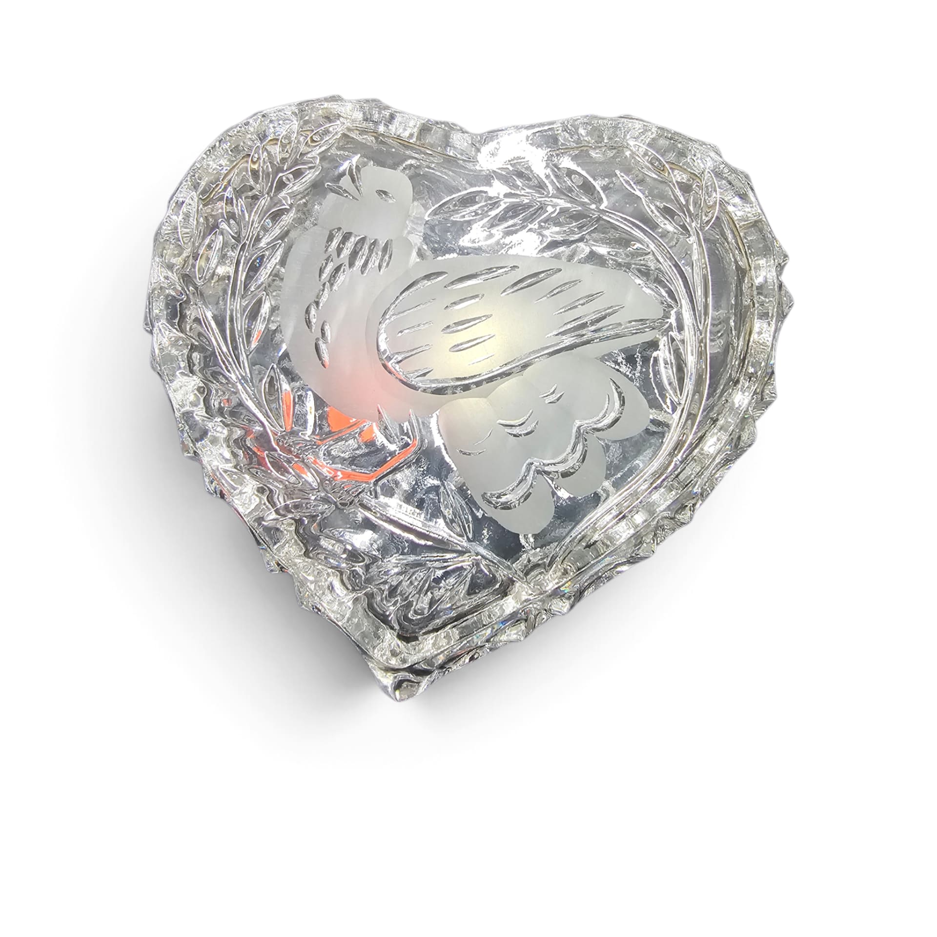 24% Lead Crystal Frosted Dove Heart Trinket Box Made in Slovakia 4.5"