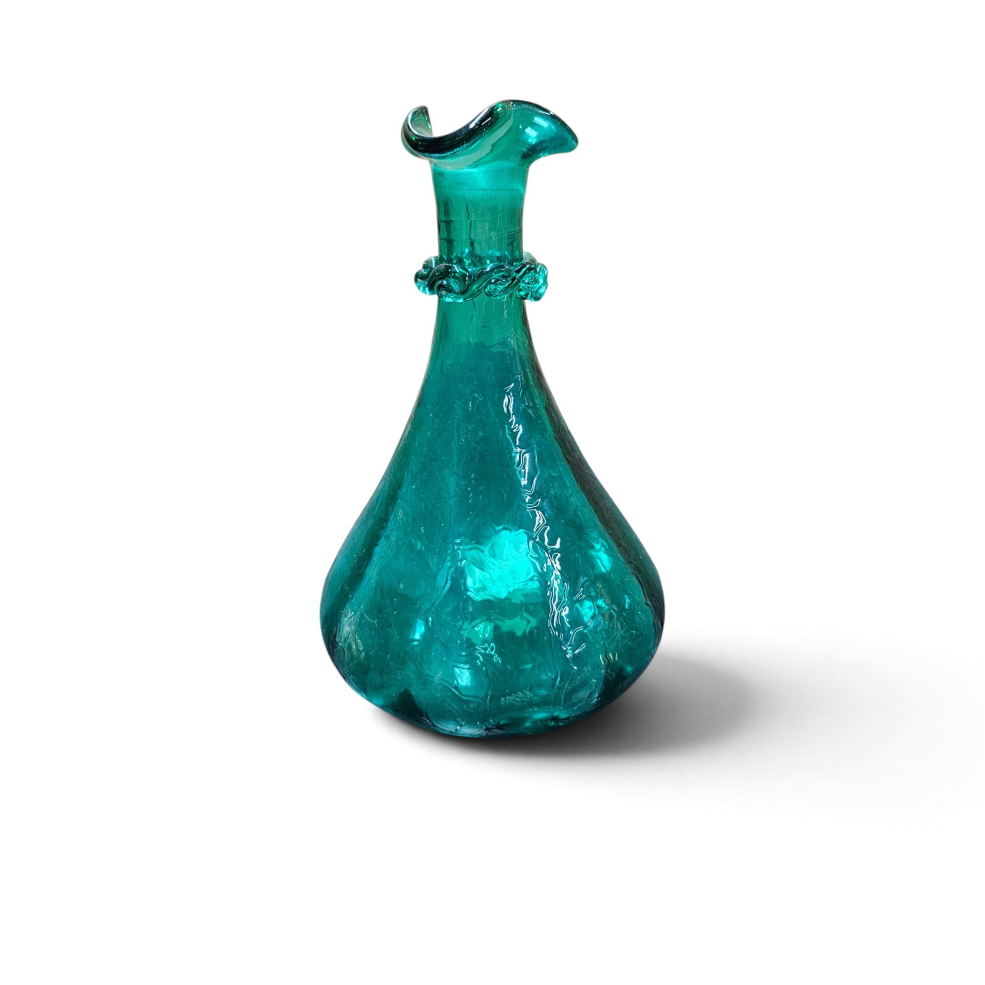 Mid-Century Empoli Teal Green Art Glass Vase Rigaree 10 inch