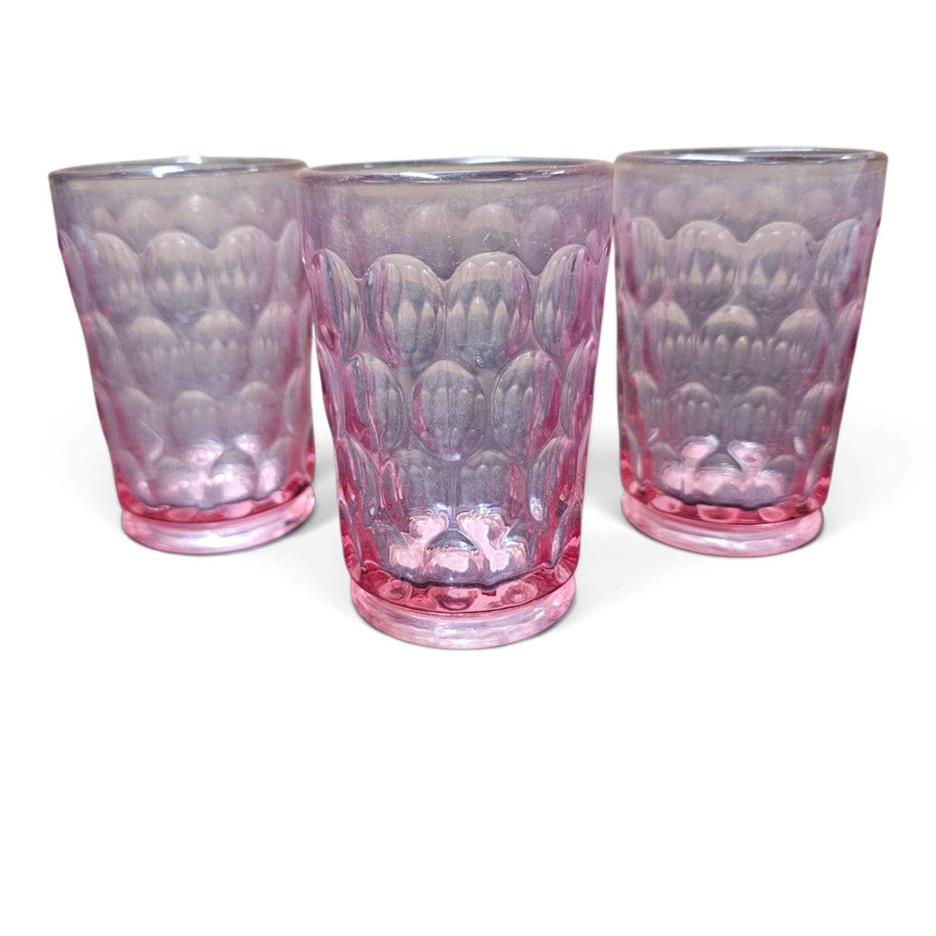 Fenton Pink Coin Dot Pattern 3-Piece Glass Tumbler Set 3.5"