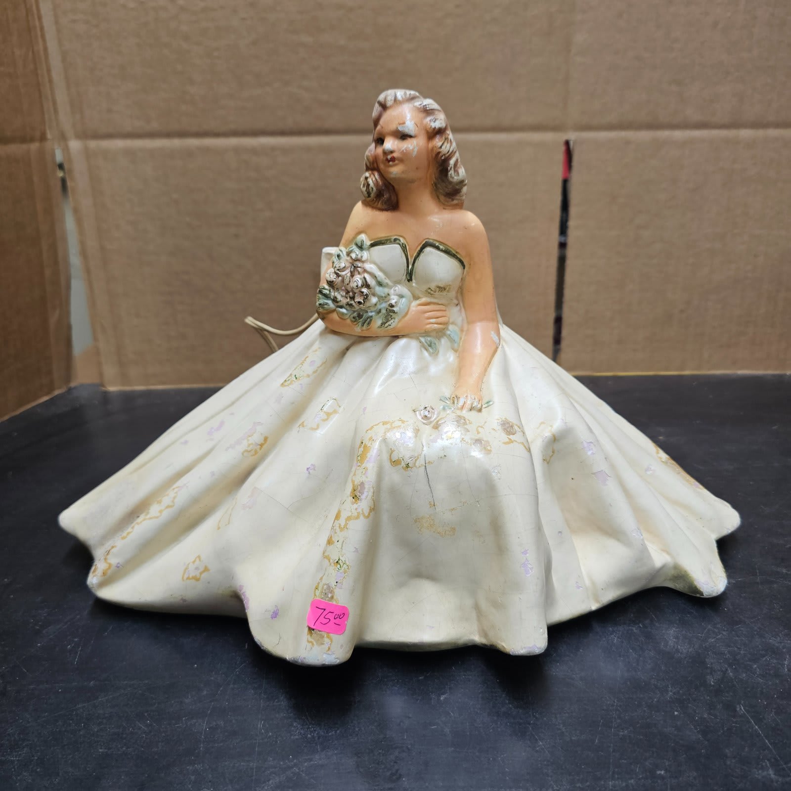 Vintage Ceramic Southern Belle Lady Figural Lamp Base 11"
