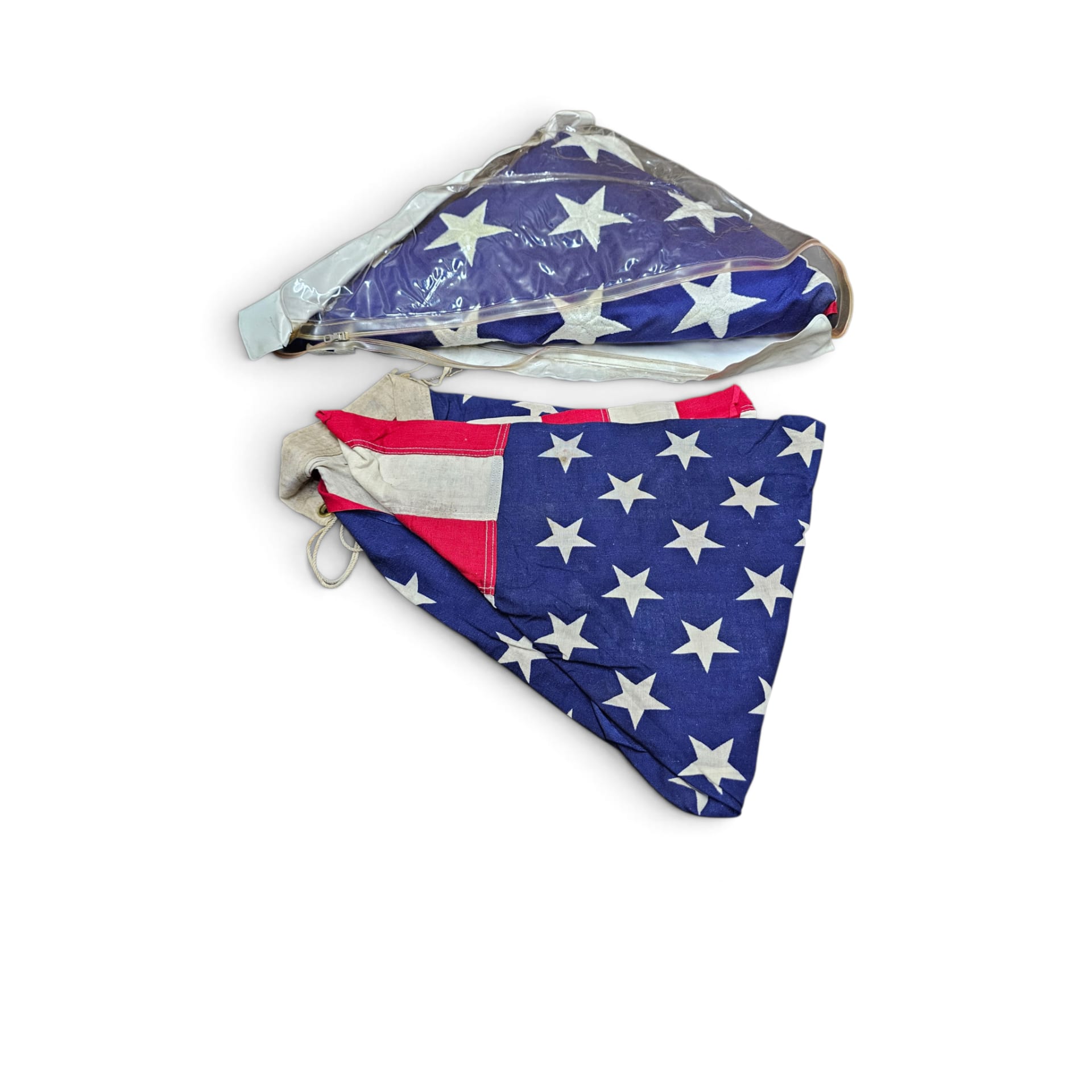 Vintage American Flags with Embroidered Stars and Clear Storage Case