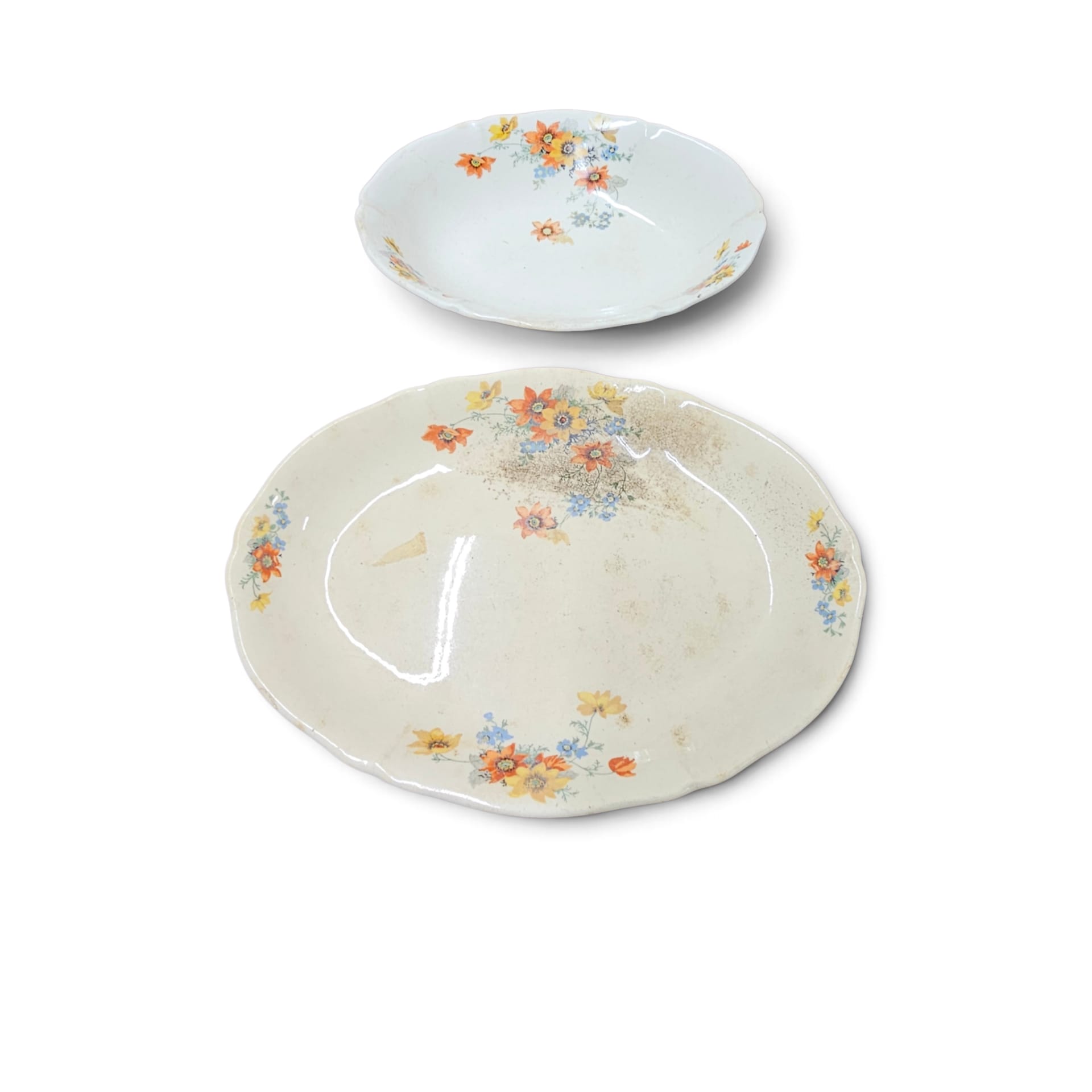 W.S. George Argosy Ivory Floral Platter & Bowl Set