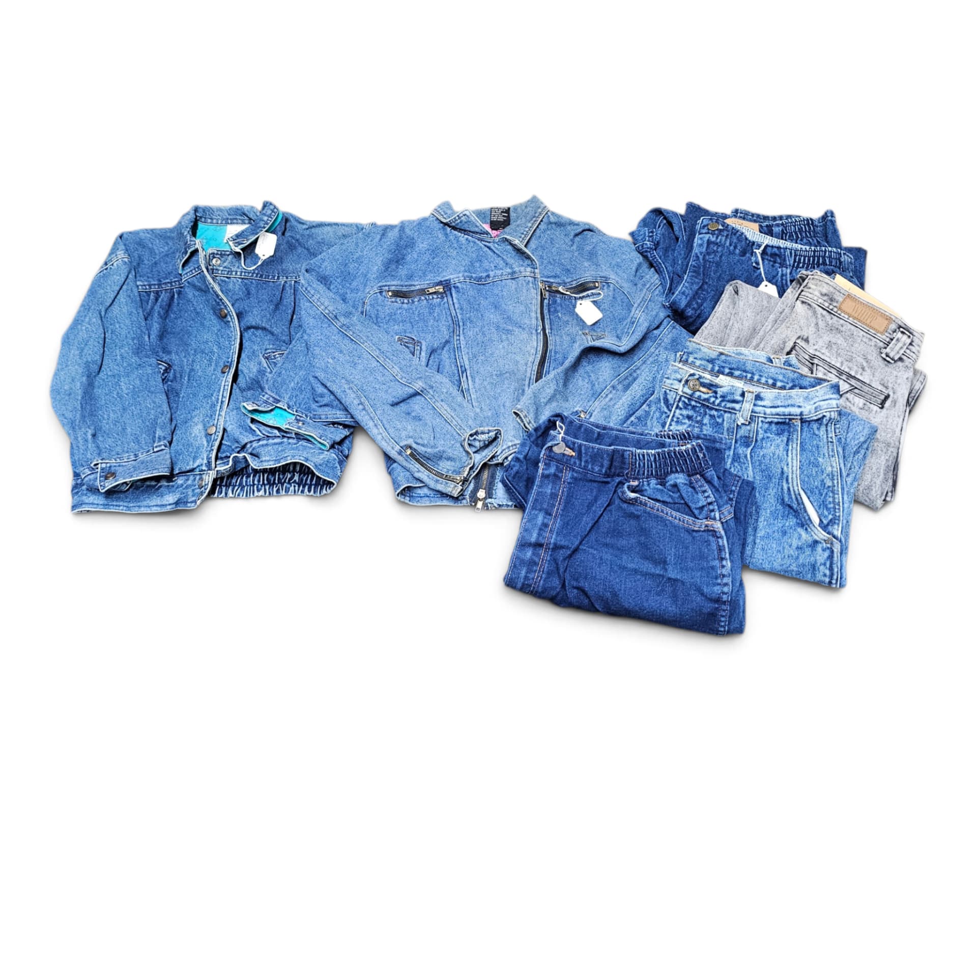 Vintage 1980s 1990s Denim Clothing Lot 6-Pc Jackets Jeans Whipp Acid Wash