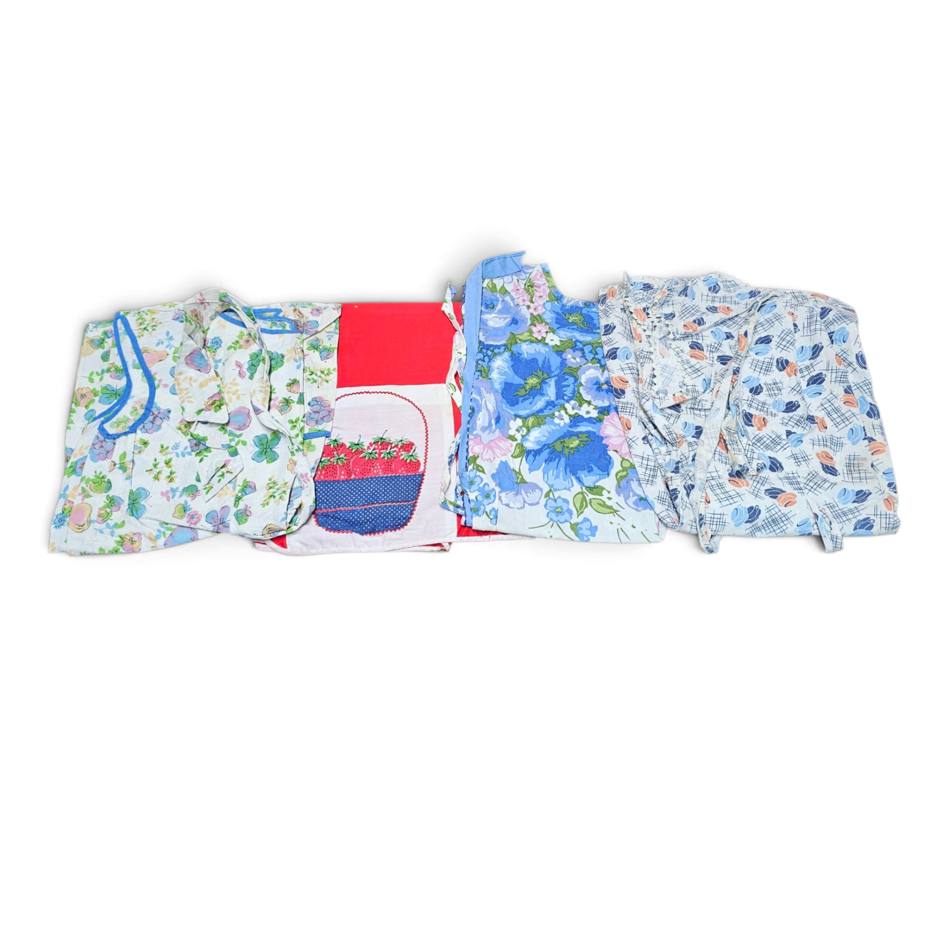 Lot of 4 Vintage Full Aprons Floral Strawberry Basket Patterns