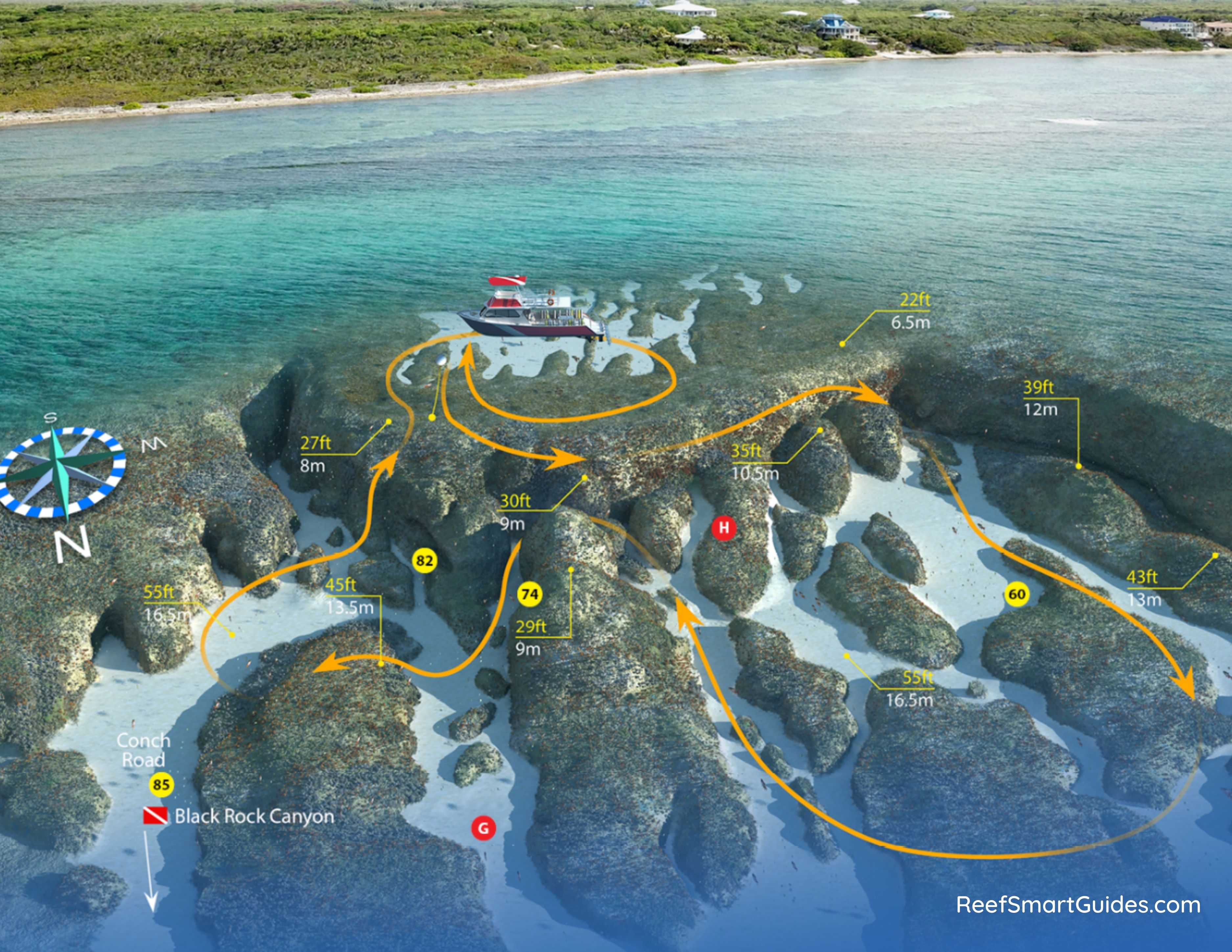 3D map of Black Rock Reef dive site