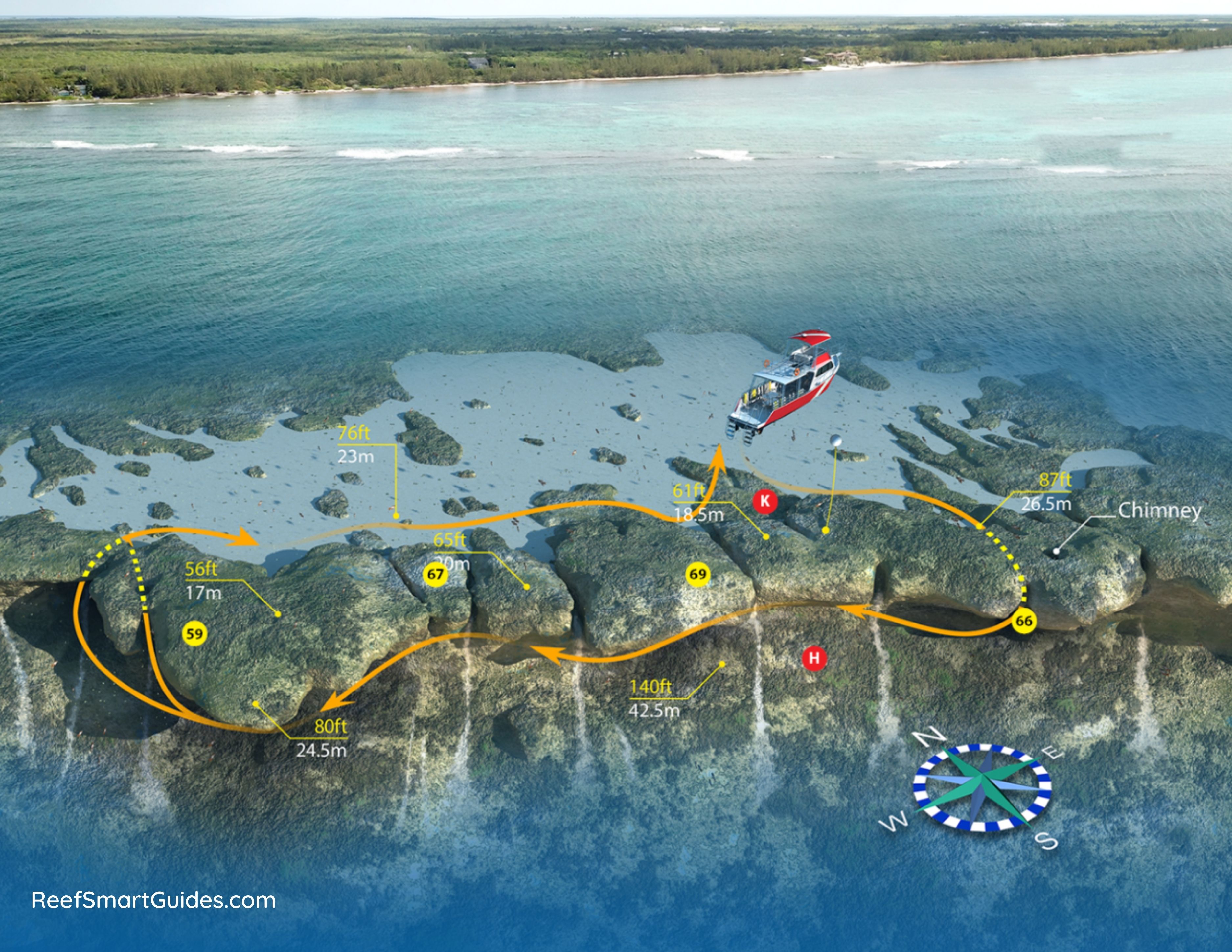 3D map of Breakers Cutback dive site
