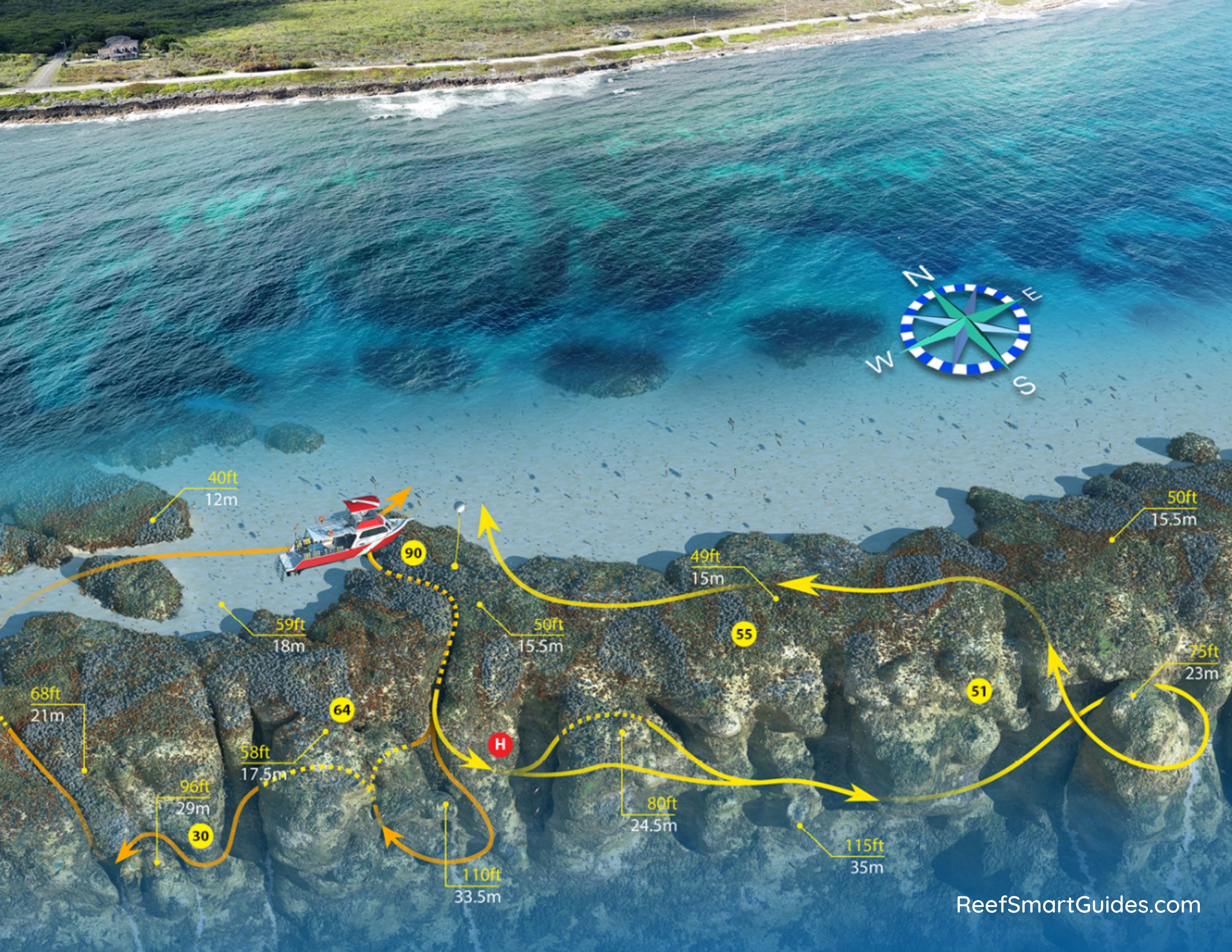 3D map of High Rock Drop Off dive site
