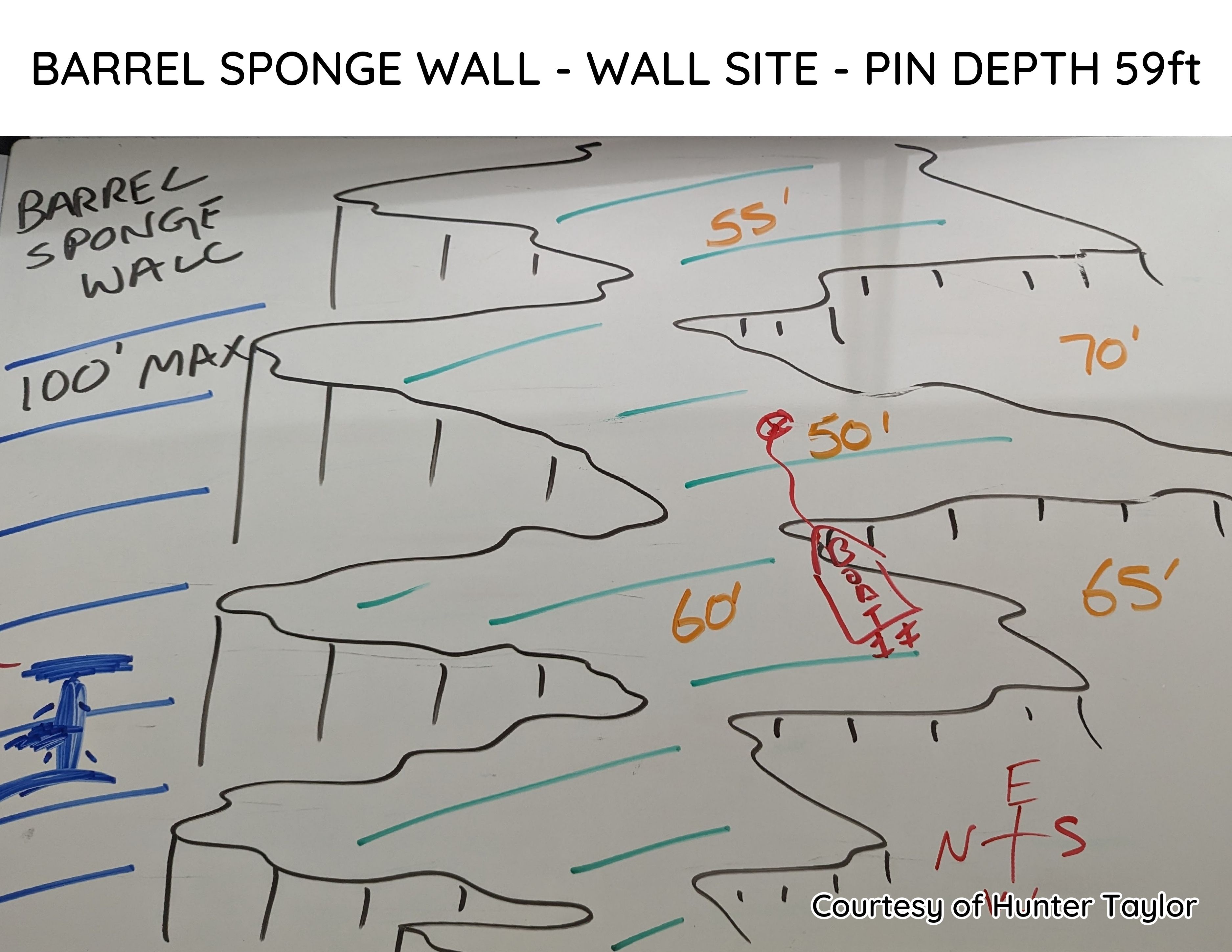 Hand-drawn briefing map of Barrel Sponge Wall