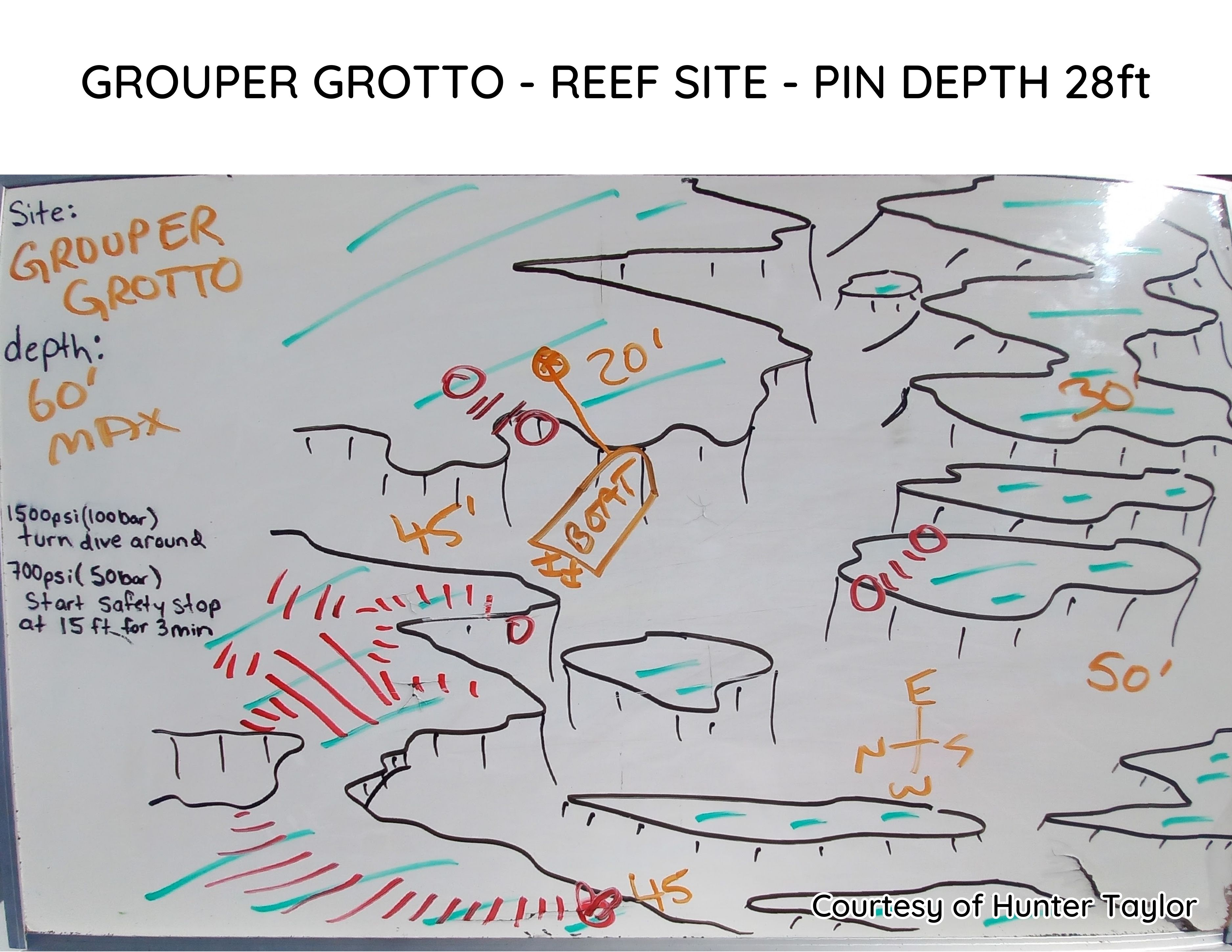 Hand-drawn briefing map of Grouper Grotto