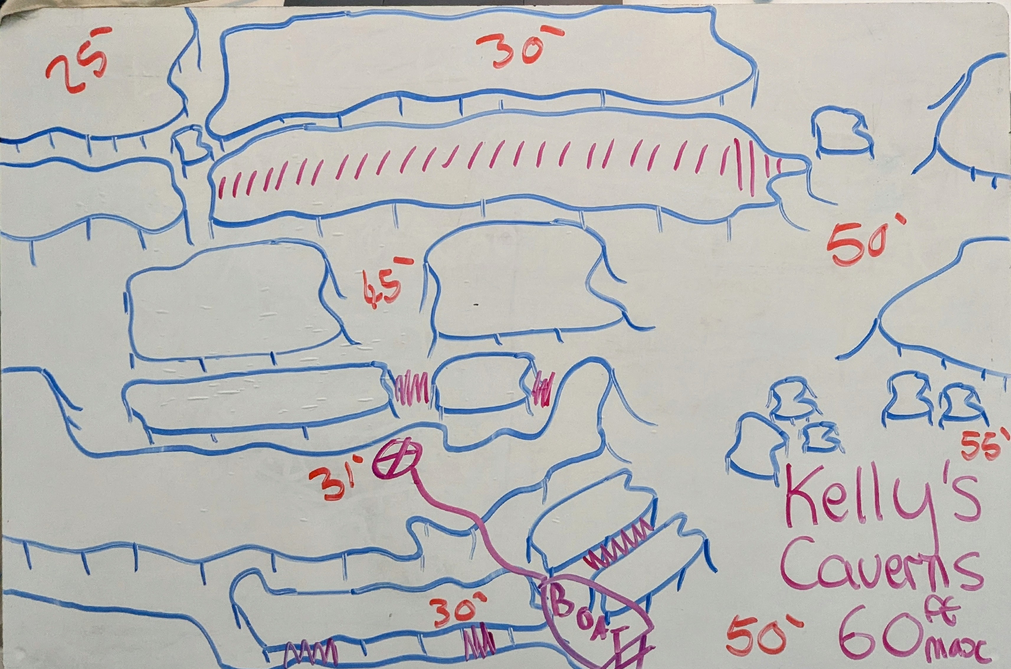 Hand-drawn briefing map of Kelly's Caverns