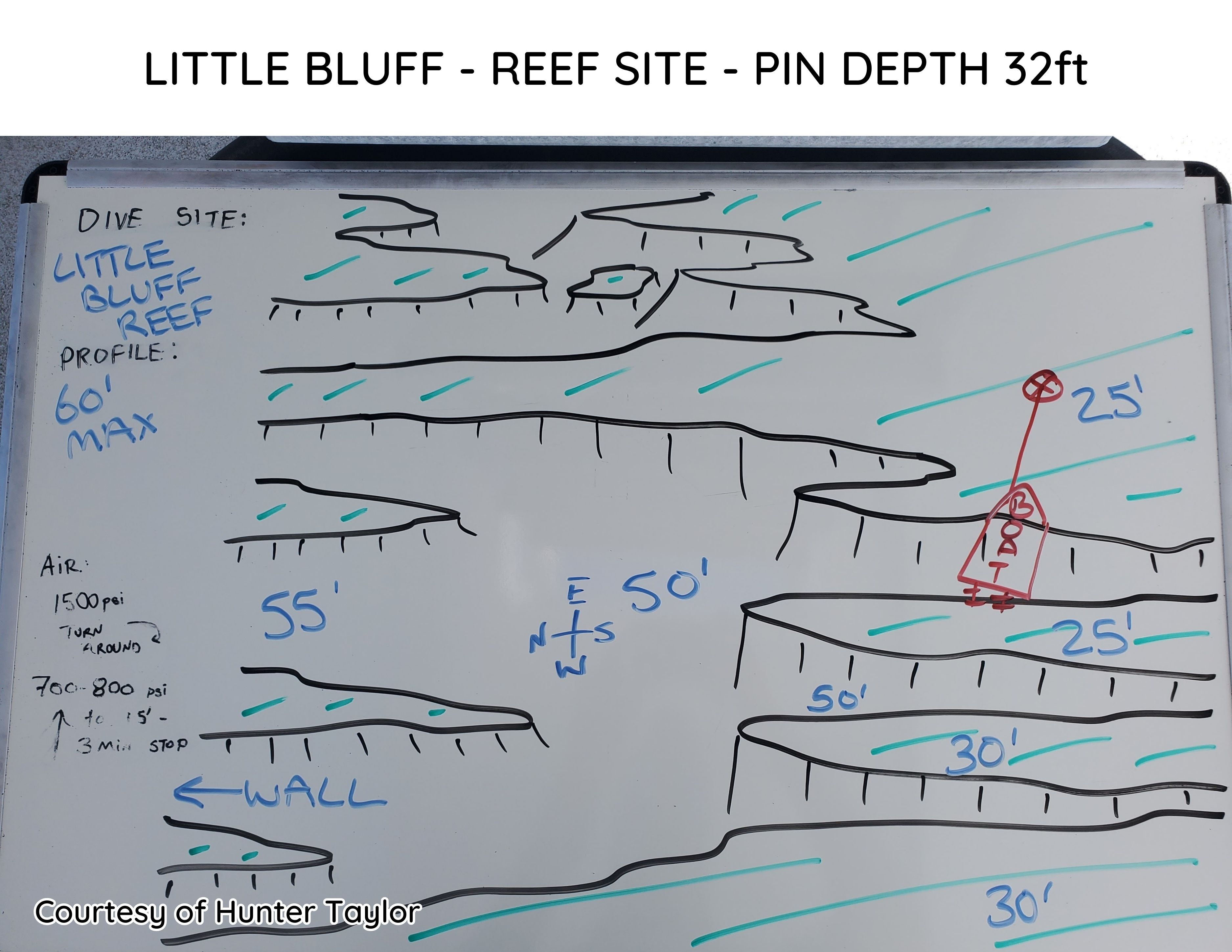 Hand-drawn briefing map of Little Bluff Reef
