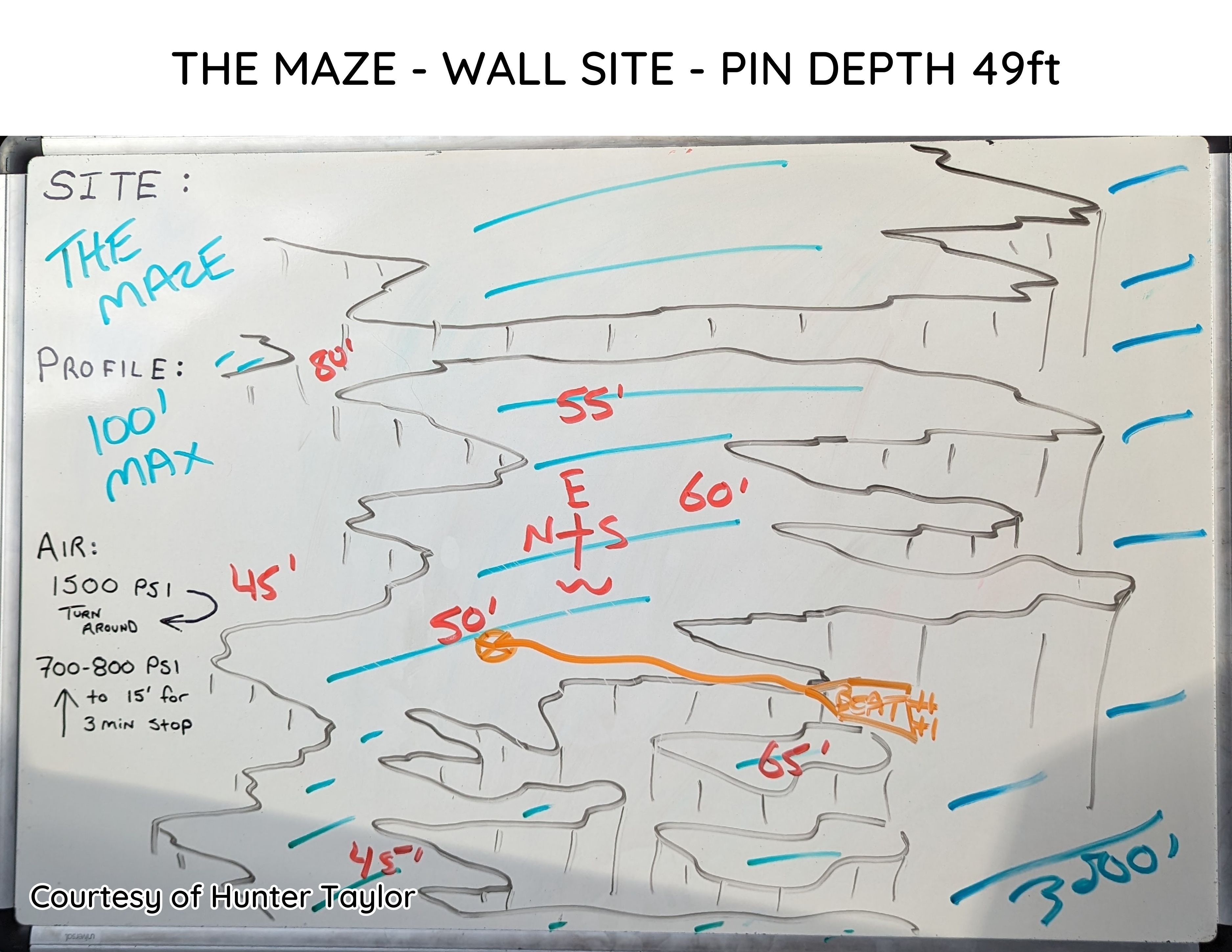 Hand-drawn briefing map of The Maze