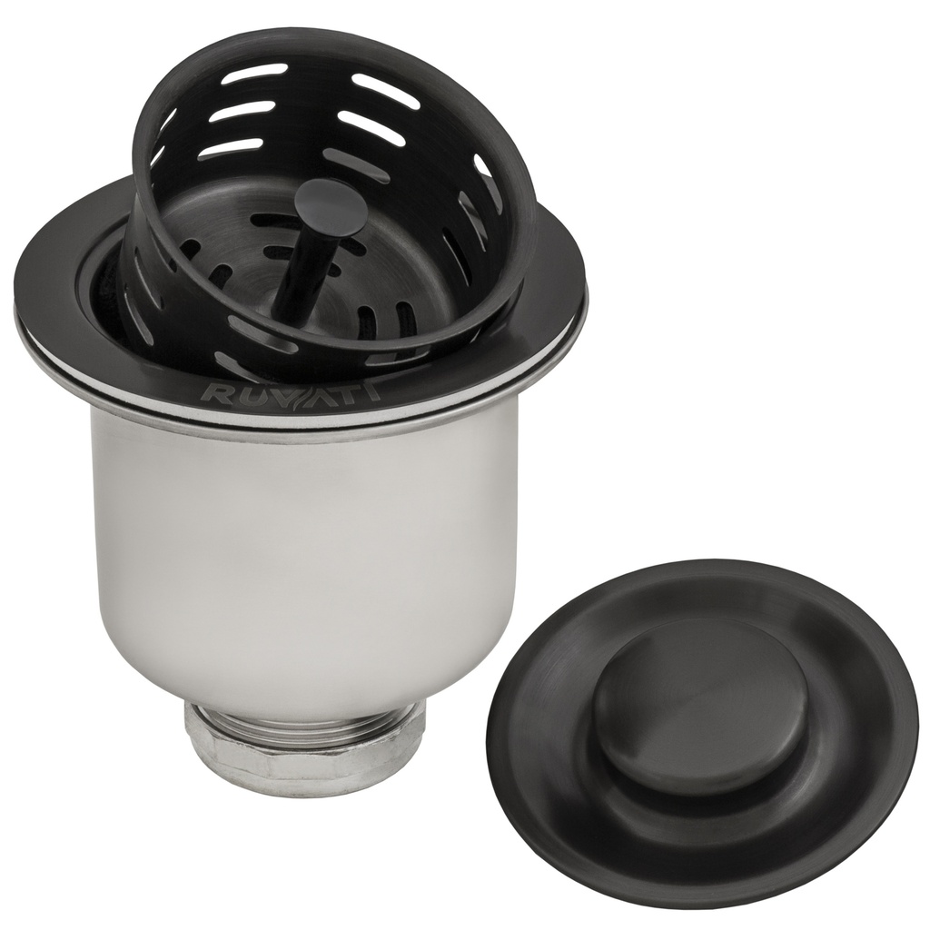 Deep Basket Strainer Drain for Kitchen Sinks all Metal 3-1/2 inch - Gunmetal Black Stainless Steel - RVA1027BL view 1