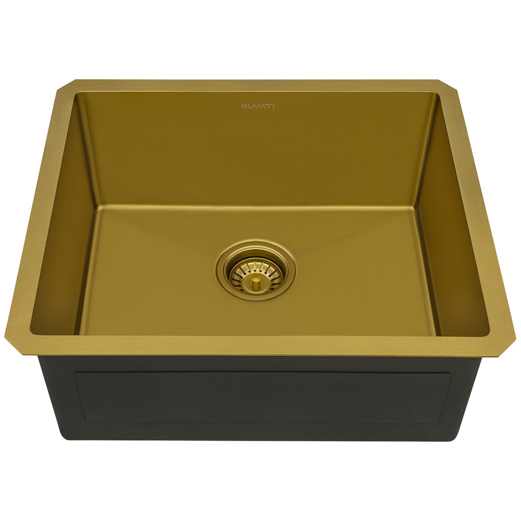 21-inch Polished Brass Matte Gold Stainless Steel Undermount Bar Prep Kitchen Sink 16 Gauge Rounded Corners Single Bowl - RVH7121GG view 1