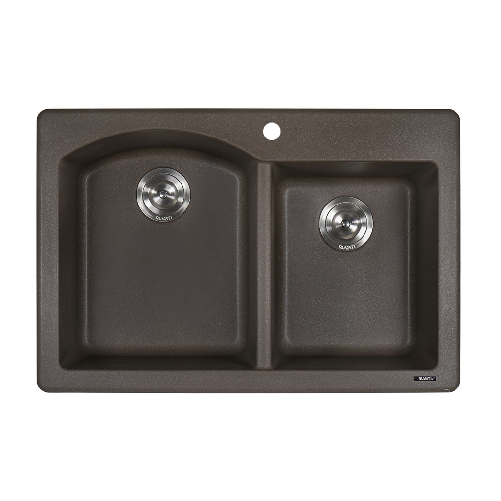 33 x 22 inch epiGranite Dual-Mount Granite Composite Double Bowl Kitchen Sink - Espresso Brown - RVG1344ES view 1