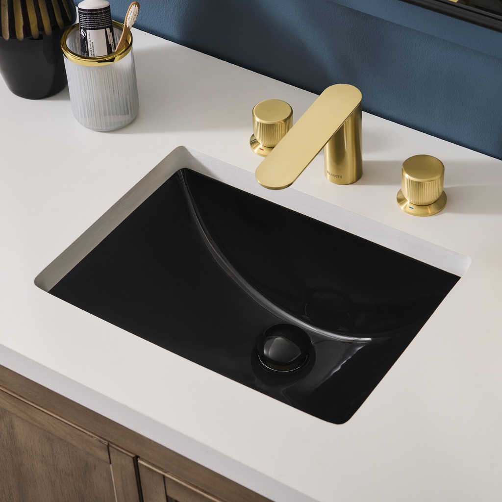 17 x 12 inch Undermount Bathroom Vanity Sink Black Rectangular Porcelain Ceramic with Overflow - RVB0718BK view 1