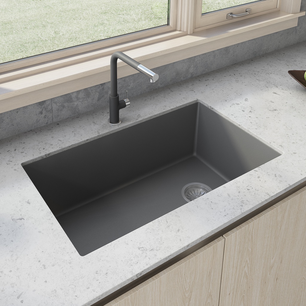 32 x 19 inch epiGranite Undermount Granite Composite Single Bowl Kitchen Sink - Urban Gray - RVG2033UG view 1
