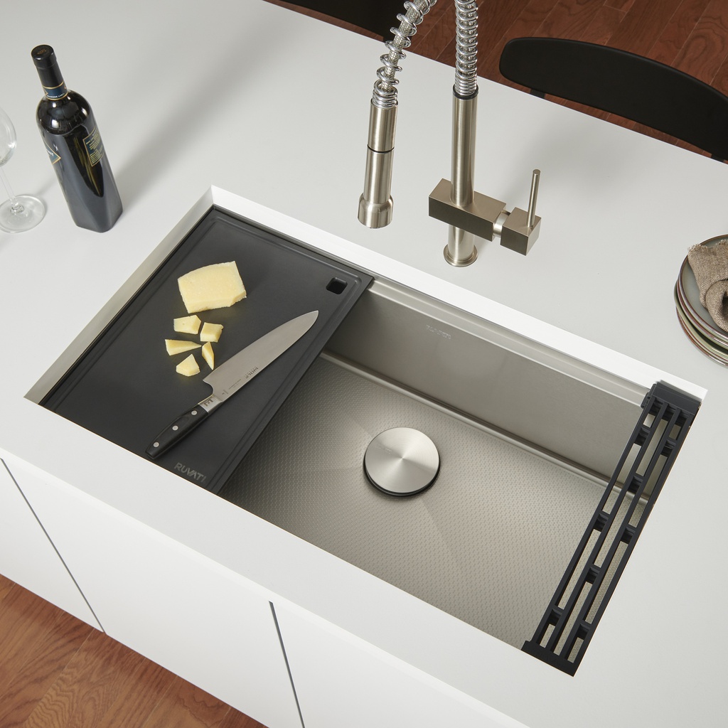 Hex Bottom 33-inch Workstation Scratch Resistant Embossed Texture Kitchen Sink Stainless Steel - RVH8633 view 1