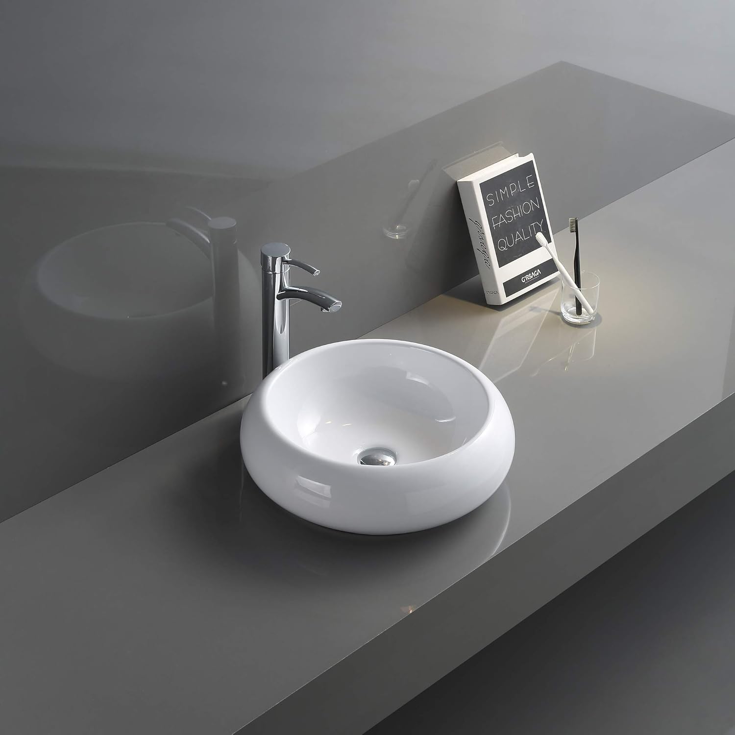 18 inch Round Bathroom Vessel Sink White Above Vanity Counter Circular Porcelain Ceramic - RVB0318 view 2