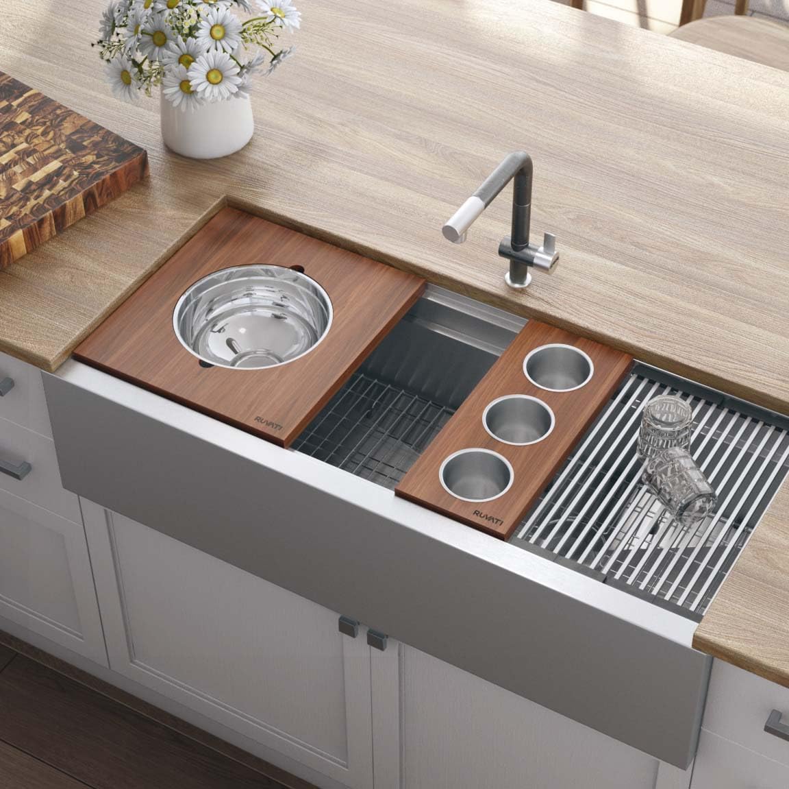 Wood Platform with Mixing Bowl and Colander (complete set) for Workstation Sinks - RVA1288 view 3