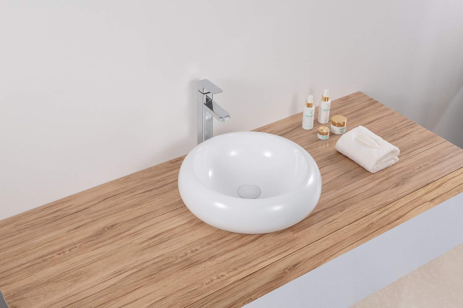 18 inch Round Bathroom Vessel Sink White Above Vanity Counter Circular Porcelain Ceramic - RVB0318 view 3