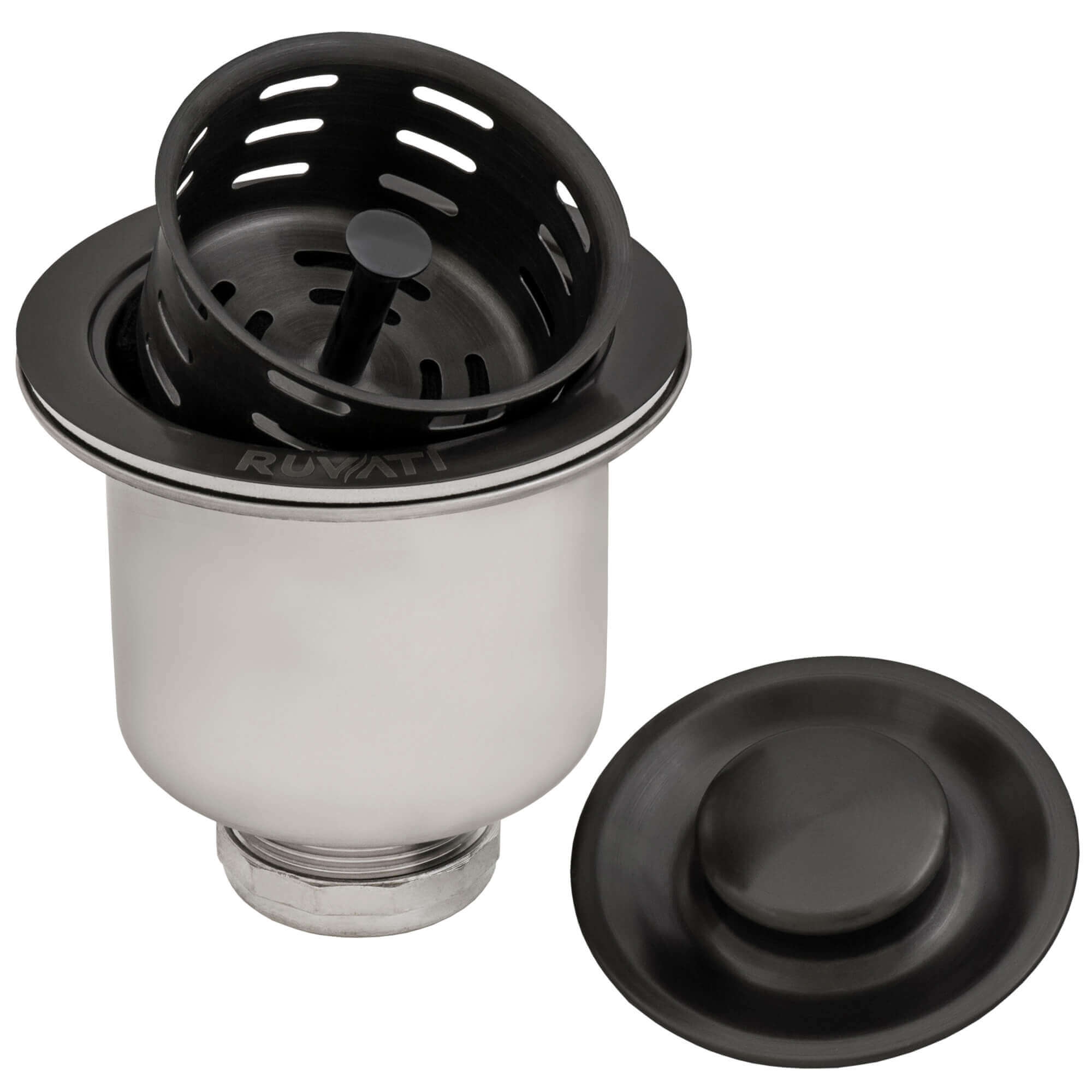 Deep Basket Strainer Drain for Kitchen Sinks all Metal 3-1/2 inch - Gunmetal Black Stainless Steel - RVA1027BL view 2