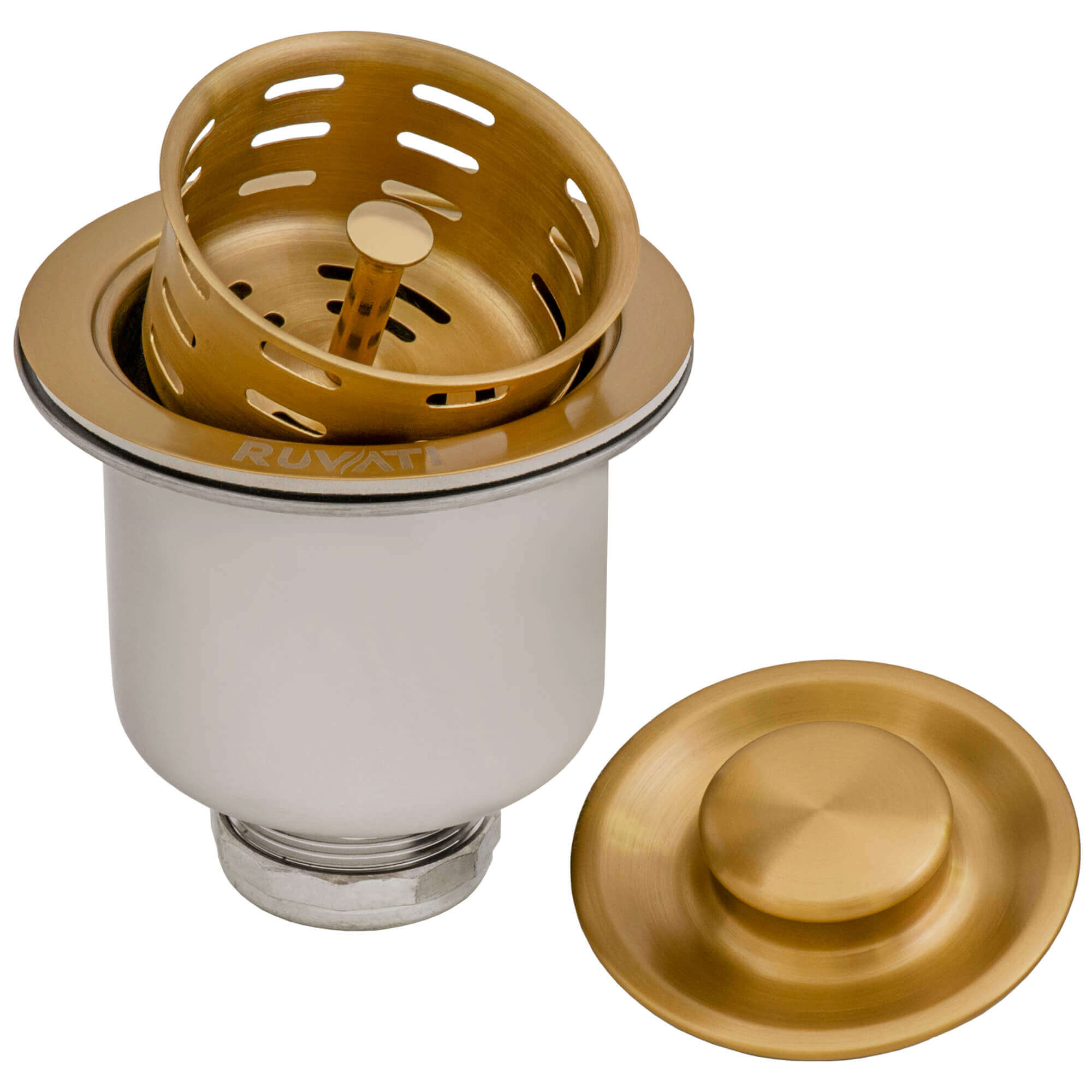 Deep Basket Strainer Drain for Kitchen Sinks all Metal 3-1/2 inch - Brushed Gold Satin Brass - RVA1027GG view 2