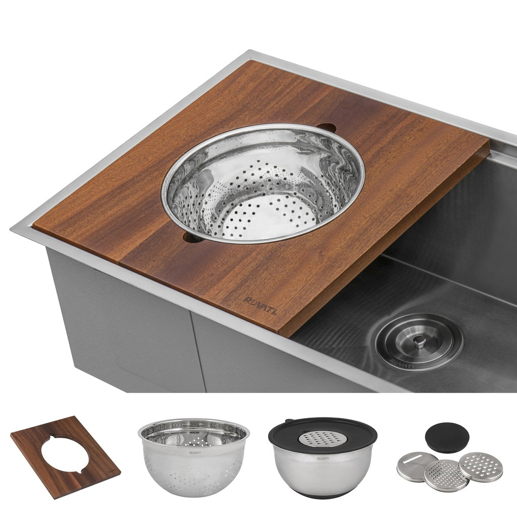 Wood Platform with Mixing Bowl and Colander (complete set) for Workstation Sinks - RVA1288 view 2