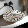 19 inch Art Glass Vessel Seashell Decorative Pattern Bathroom Sink - Nautilus Brown - RVB3022 view 2
