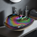 19 inch Art Glass Vessel Seashell Decorative Pattern Bathroom Sink - Chestnut Brown - RVB3057 view 2