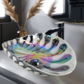 19 inch Art Glass Vessel Seashell Decorative Pattern Bathroom Sink - Spira Luxe Pearl White - RVB3031 view 2