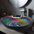 16 inch Art Glass Vessel Circle Decorative Pattern Bathroom Sink - Cosmic Black - RVB3049 view 2