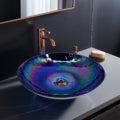 16 inch Art Glass Vessel Circle Decorative Pattern Bathroom Sink - Celestial Blue - RVB3044 view 2