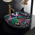 19 inch Art Glass Vessel Seashell Decorative Pattern Bathroom Sink - Cosmic Black - RVB3048 view 3