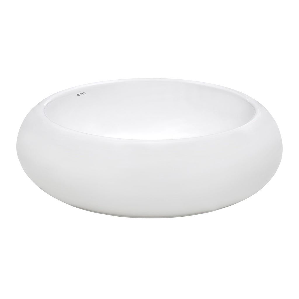 18 inch Round Bathroom Vessel Sink White Above Vanity Counter Circular Porcelain Ceramic - RVB0318 view 1